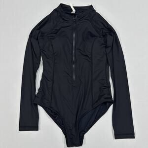 Sea Level Swim Swimsuit Womens 12 Black Long Sleeve Zip Up One Piece